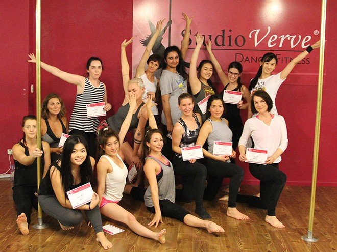 Studio Verve Level 1 students at the end of their level 1 pole dancing course